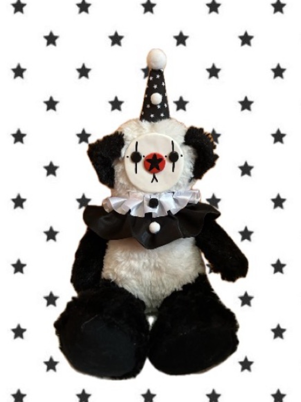 Black & White Clown Panda Plush with Star Face